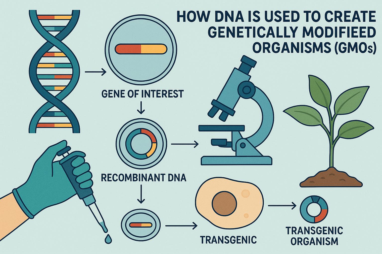 How DNA is used to create genetically modified organisms (GMOs).